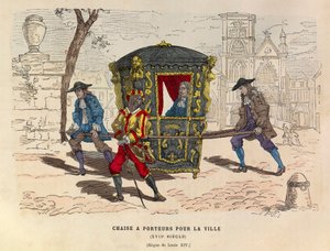 Uma cadeira com utente para a cidade sob o reinado do rei Luís XIV no século XVII - Cadeira Sedan para uso na cidade, reinado do rei Luís XIV de França Século XVII - colecção privada de Anonymous Anonymous