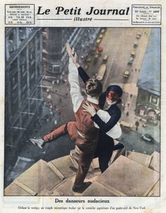Alguns dançarinos extremos, evoluem à beira de um arranha-céus em Nova Iorque. Ilustração retirada de "Le petit journal illustré" de 21/08/1921. Coleção Particular de Anonymous Anonymous