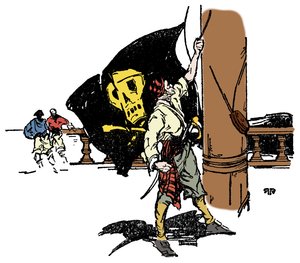 Um pirata iça a bandeira negra até à morte Ilustração de "Deep Water Days" de Richard H. Rodgers 1929 de Anonymous Anonymous