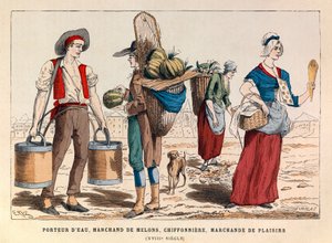 Um carregador de água, um mercador de melão, um trapo e um comerciante de prazer no século XVIII - colecção privada de Anonymous Anonymous