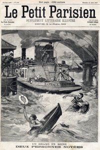 Acidente no Sena: duas pessoas em um barco afogado. No "Le Petit Parisien" em 25/04/1897. de Anonymous Anonymous