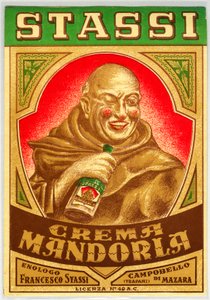 Anúncio de licor de amêndoa com um monge de bochechas vermelhas de Anonymous Anonymous