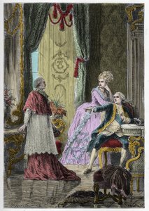 Caso do Colar da Rainha (1785-1786): Cardeal Louis Rene Edouard de Rohan (1734-1803) perante o Rei Luís XVI (1754-1793) e a Rainha Maria Antonieta (1755-1793) de Anonymous Anonymous