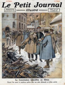 Depois da guerra: Revolta na Alta Silésia entre as comunidades alemã e polaca. A Comissão Interallied (inter-allied, inter-allied) intervém na Silésia e recole as armas das fábricas alemãs. Ilustração retirada do "Le petit journal" de de Anonymous Anonymous