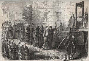 Uma execução no Toulon Bagne, no século XIX. Gravação em "Histoire des bagnes depuis leur création à nos jours" (1877) por Pierre Zaccone (1817-1895) (Colonia Penale - colônia penal). Coleção particular. de Anonymous Anonymous