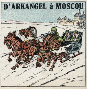 Puxar animais: de Arkangel a Moscovo. Uma tróica na Rússia. Ilustração anónima a partir de 1925. Coleção privada. de Anonymous Anonymous
