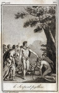 Apollo e a cobra Python no Monte Parnassus. Gravura de 1819 em "Lettres a Emilie sur la mythologie" de Charles Albert Demoustier (1760-1801). Coleção privada. de Anonymous Anonymous