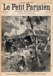Banditismo na Turquia, um comboio atacado por assaltantes perto de Constantinopla. Gravura em "Le petit Parisien", de 1891. Colecção privada. de Anonymous Anonymous