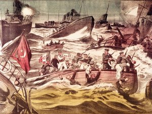 Batalha de Kunfuda (Kunfida Kunfidah): batalha naval travada em 7 e 8 de janeiro de 1912, durante a Guerra Italiano-Turca (1911-1912), no Mar Vermelho, em frente ao porto de Kunfuda, Arábia Saudita. de Anonymous Anonymous