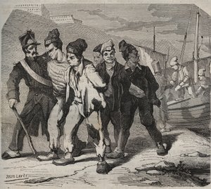 Belle-Ile-en-Mer (bela ilha no mar), no século XIX. Gravura em "Histoire des bagnes depuis leur création à nos jours" (1877) de Pierre Zaccone (1817-1895) (Colonia Penale - colônia penal) de Anonymous Anonymous