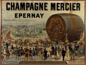 Grande barril de champanhe na Expo Universelle de 1889 - Cartaz publicitário para o champanhe Mercier, final do século XIX de Anonymous Anonymous