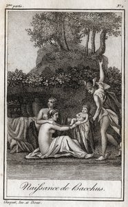 Nascimento de Baco, filho de Júpiter e Semele. Gravura de 1819 em "Lettres a Emilie sur la mythologie" de Charles Albert Demoustier (1760-1801). Coleção particular. de Anonymous Anonymous