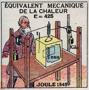 Calorimetria: equivalente mecânico do calor descoberto por James Prescott Joule (1818-1889) em 1845. Ilustração anônima de 1925. Coleção privada. de Anonymous Anonymous