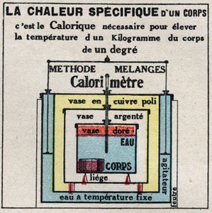 Calorimetria: o calor específico de um corpo. Ilustração anônima de 1925. Coleção privada. de Anonymous Anonymous