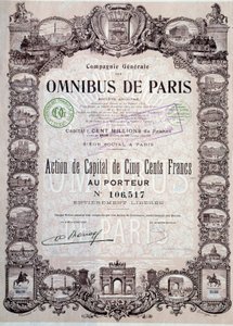 Participação no capital de 500 Francos no omnibus de Paris, Coll. do século XX. Acção de Anonymous Anonymous