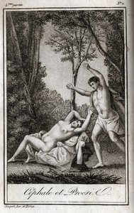 Casal de amantes de Cephale e Procris (Cephalus). Gravura de 1819 em "Lettres a Emilie sur la mythologie" de Charles Albert Demoustier (1760-1801). Coleção particular. de Anonymous Anonymous