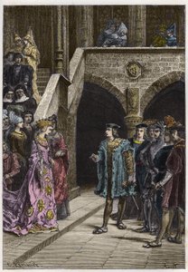 Carlos VIII e Anne de Bretagne - Encontro entre o Rei Carlos VIII (1470-98) e a Rainha Ana da Bretanha - gravura de "L