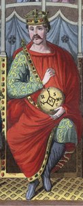 Carlos o Careca, Rei da Francia Ocidental, Itália, e Santo Imperador Romano, 823 - Retrato de Carlos II o Careca (823 - 877), Rei de França gravura de "Usi e Costumi di Tutti i Popoli dell