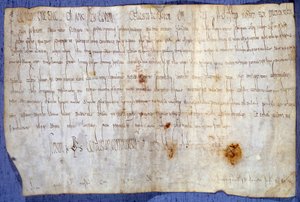 Carta do Rei Carlos Magno (Carlos I, Carlos Magno ou Carolus Magnus) (742-814) isentando de impostos a abadia de Saint Germain des Pres em 27/03/779. Paris, Arquivo Nacional de Anonymous Anonymous