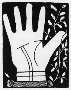 Chiromancia - Dupla linha solar quebrando contra o meio - Gravura 1545 em "A Arte do Quimio" de Andre Corvo - Coleção particular de Anonymous Anonymous