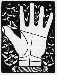 Chiromancia - Linha Saturniana para parar no meio - Gravura 1545 em "A Arte do Quimio" de Andre Corvo - Coleção particular de Anonymous Anonymous