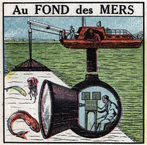 Cinematógrafo: rodando um filme no fundo dos mares. Ilustração anônima de 1925. Coleção particular. de Anonymous Anonymous