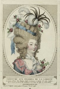 Coiffure Aux Charmes De La Liberte, Anónimo. Gravura em cobre, aguarela, c. 1790, Coleção Particular de Anonymous Anonymous