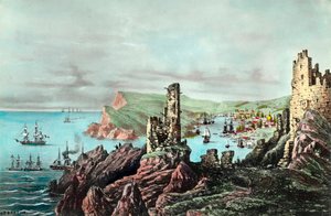 Guerra da Crimeia: vista do porto de Balaklava em Crimee. Gravura por volta de 1854-1855. Coleção privada de Anonymous Anonymous