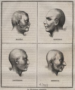 Frenologia Criminal no Brest Bagne (retratos que retratam as características fisionômicas de diferentes tipos de criminosos). Gravura em "Histoire des bagnes depuis leur création à nos jours" (1877) de Pierre Zaccone (1817-1895) (Colonia Penale - Penal de Anonymous Anonymous