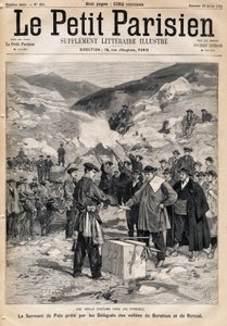 Costume dos Pirinéus: o juramento de paz feito pelas delegas dos vales de Baretous e Roncal. Um dos jornais "Le Petite Parisien" em 23/07/1893. de Anonymous Anonymous