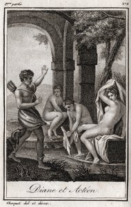 Diane e Acteon (Diana e Actaeon) Diane surpreendida no banho pelo caçador Acteon. Gravura de 1819 em "Lettres a Emilie sur la mythologie" de Charles Albert Demoustier (1760-1801). Coleção particular. de Anonymous Anonymous