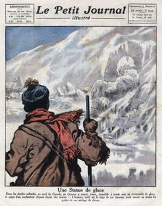 Descoberto do corpo de um explorador no gelo do Canadá, desapareceu durante anos. Ilustração retirada do "Le petit journal" de 11/12/1921 Privee Collection de Anonymous Anonymous