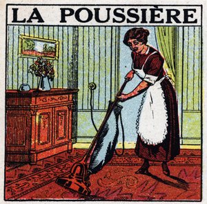 Utilizações domésticas de electricidade: aspirador para pó. Ilustração anónima de 1925. Coleção privada. de Anonymous Anonymous