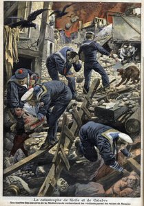 Terremoto na Sicília, Calábria 1909 - O desastre da Sicília e Calábria (Terremoto) - Os marinheiros do Mediterrâneo procurando vítimas entre as ruínas de Messina - "The Little Journal" de janeiro de 1909 de Anonymous Anonymous