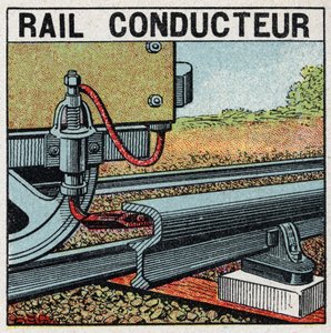 Ferrovias elétricas: trilho condutor. Ilustração anônima de 1925. Coleção privada. de Anonymous Anonymous