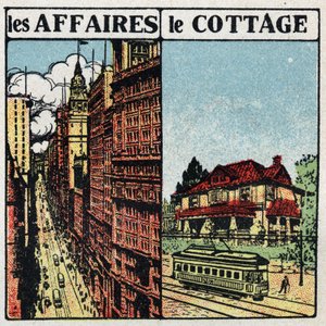 Eléctricos: linha de eléctrico na cidade (esquerda) e no campo (direita). Ilustração anônima de 1925. Coleção particular. de Anonymous Anonymous