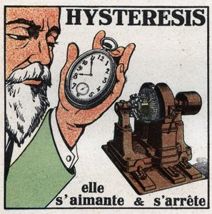 Fenómenos eléctricos: histerese. Demonstração de fenômenos de histerese aproximando-se de um dínamo que trabalha um relógio cujas engrenagens são em grande parte de aço, ele se imita e termina. Ilustração anónima a partir de 1925. Colecção privada. de Anonymous Anonymous