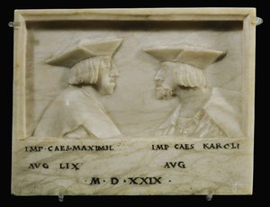 O imperador Maximiliano I e o seu neto, o imperador Carlos V ... (alabastro) de Anonymous Anonymous