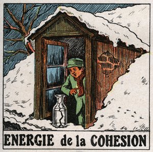 Energia da coesão: a água fria quebra o vaso. Ilustração anónima de 1925. Coleção privada. de Anonymous Anonymous