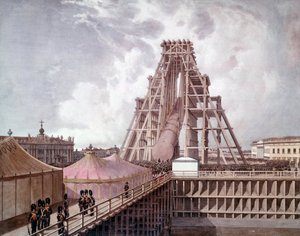 Erecção da Coluna de Alexandre I na Praça do Palácio (São Petersburgo). Pintura da escola russa de Anonymous Anonymous