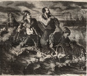 Fuga da bagne de Belle-Ile-en-Mer (bela ilha no mar) no século XIX. Gravação em "Histoire des bagnes depuis leur création à nos jours" (1877) por Pierre Zaccone (1817-1895) (Colonia Penale - colônia penal) de Anonymous Anonymous