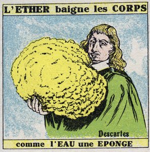 Éter (material): René Descartes (1596-1650) descobre que o éter banha os corpos como água e uma esponja. Ilustração anônima de 1925. Coleção privada. de Anonymous Anonymous