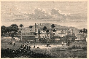 Vista exterior da Catedral do Porto de Espanha (Port of Spain) em Trinidad (Trinidad e Tobago, Trinidad e Tobago). Gravura em "Les Missions Catholiques au XIXeme Siecle" de Louis-Eugene (Louis Eugene) Louvet. coleção particular. de Anonymous Anonymous