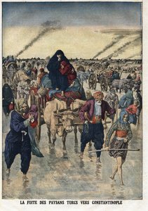 Primeira Guerra dos Balcãs: a fuga dos camponeses turcos para Constantinopla. Ilustração retirada do "Le Petite Journal" 24/11/1912 Colecção privada. de Anonymous Anonymous