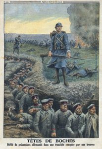 Primeira Guerra Mundial 1914-1918 (Guerra 14-18). "Cabeças de cabeça": profana prisioneiros alemães em uma trincheira conquistada pelas tropas do exército francês. No "Le Petité Journal", a 5/03/1916. Coleção Privada de Anonymous Anonymous