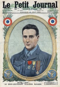 Primeira Guerra Mundial 1914-1918 (Guerra 14-18). Retrato de Jean Navarre (1895-1919) aviador do exército francês. No "Le Petité Journal". de Anonymous Anonymous