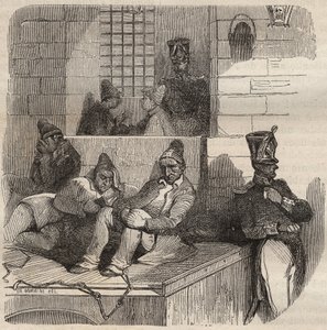 Forcat para descansar no Rochefort Bagne no século XIX. Gravação em "Histoire des bagnes depuis leur création à nos jours" (1877) por Pierre Zaccone (1817-1895) (Colonia Penale - colônia penal) de Anonymous Anonymous