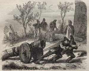 Forcats bucherons no Toulon Bagne, no século XIX. Gravura em "Histoire des bagnes depuis leur création à nos jours" (1877) de Pierre Zaccone (1817-1895) (Colonia Penale - colônia penal). Coleção particular. de Anonymous Anonymous