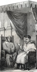 Francisco de Paula, fundador da Ordem Católica Romana dos Mínimos e Papa Sisto IV - São Francisco de Paule (Francesco di Paola) (1416-1507), fundador da Ordem de Mínimos com o Papa Sisto IV - Gravura de 1846 em "Vidas dos Santos". Coleta privada de Anonymous Anonymous
