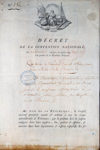 Revolução Francesa: Decreto da Convenção de 11/12/1792 que ordena a Guarda Nacional a trazer o Rei Luís XVI da Prisão do Templo para a corte. Paris. Prefeitura de Polícia de Anonymous Anonymous